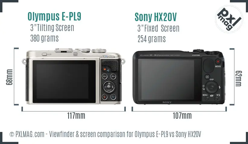 Olympus E-PL9 vs Sony HX20V Screen and Viewfinder comparison