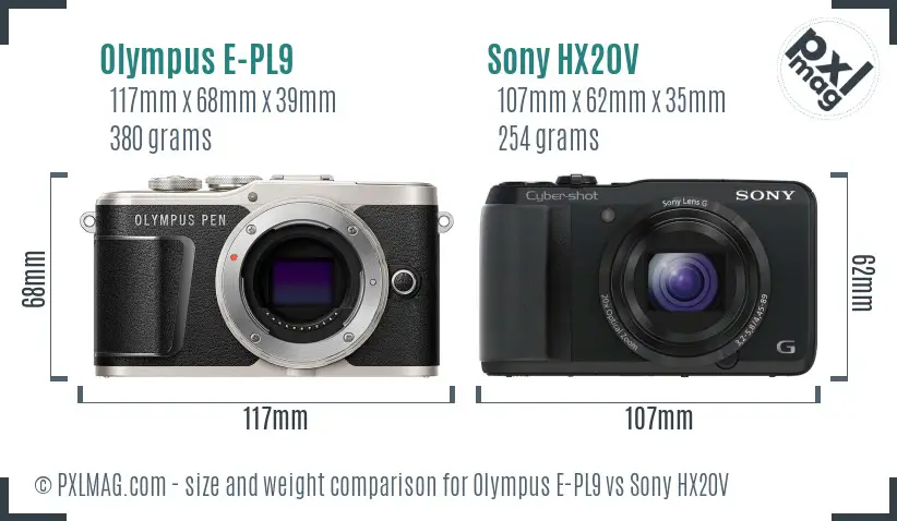 Olympus E-PL9 vs Sony HX20V size comparison