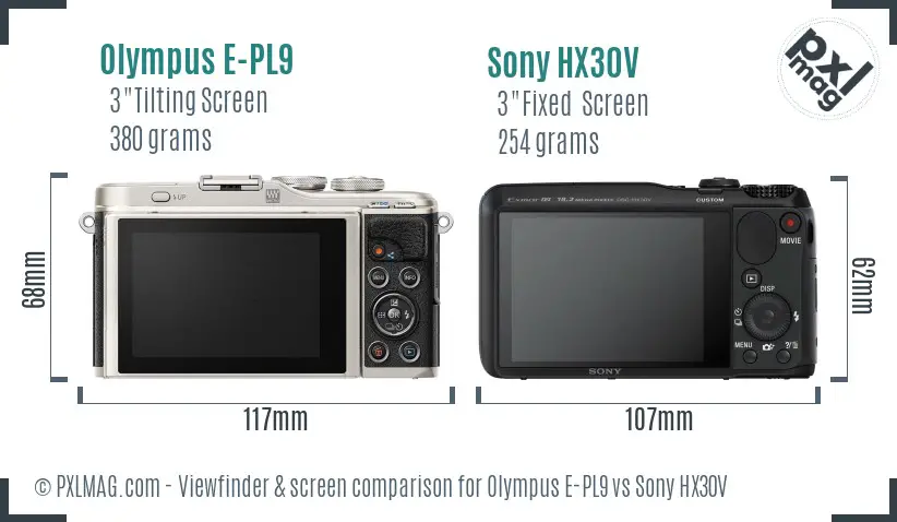 Olympus E-PL9 vs Sony HX30V Screen and Viewfinder comparison