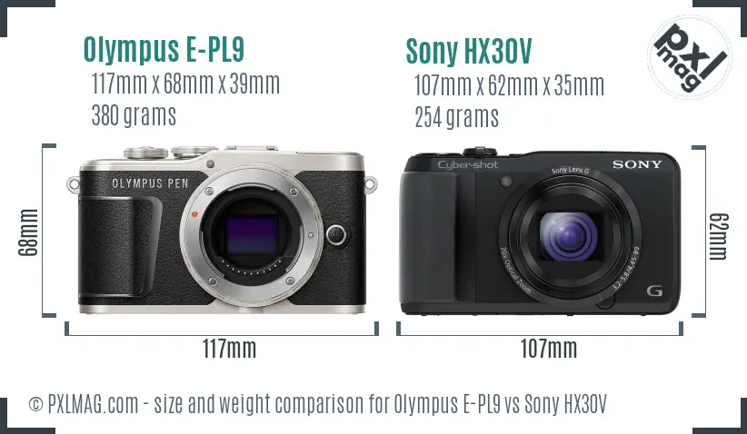 Olympus E-PL9 vs Sony HX30V size comparison