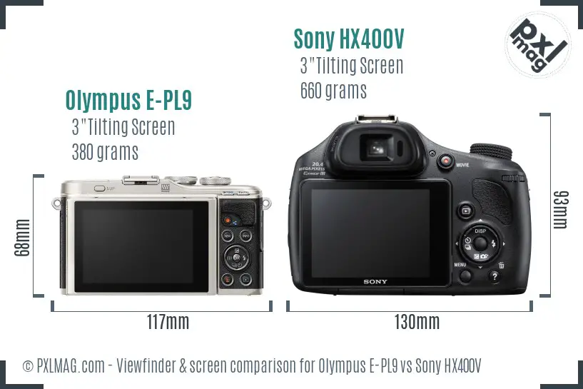 Olympus E-PL9 vs Sony HX400V Screen and Viewfinder comparison