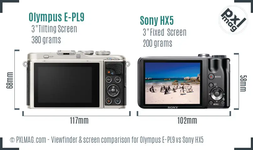 Olympus E-PL9 vs Sony HX5 Screen and Viewfinder comparison