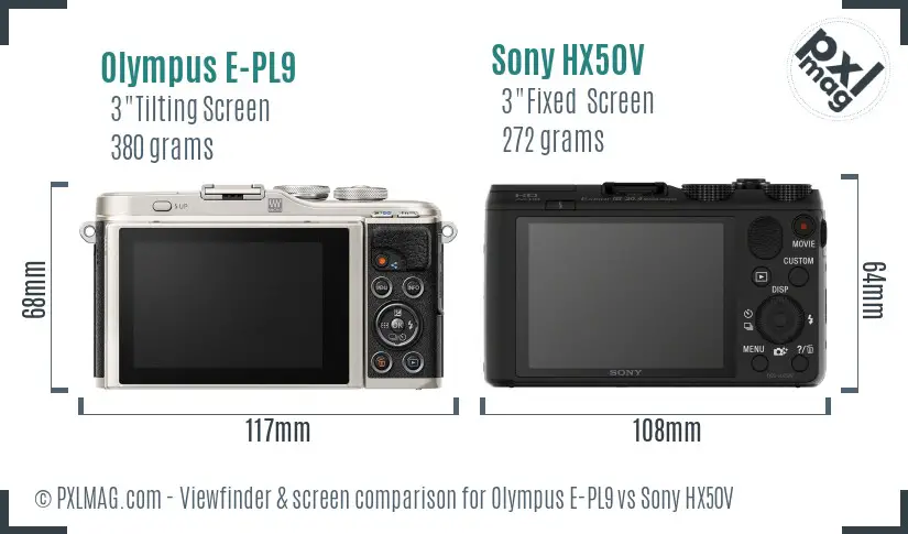 Olympus E-PL9 vs Sony HX50V Screen and Viewfinder comparison