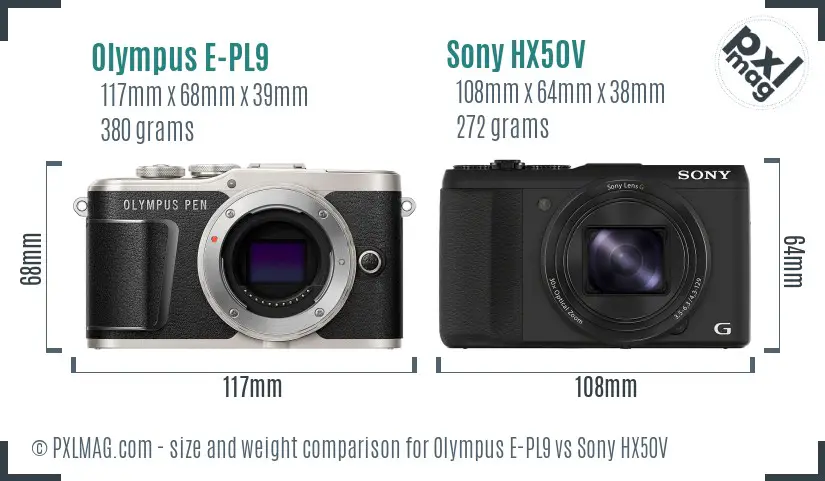 Olympus E-PL9 vs Sony HX50V size comparison