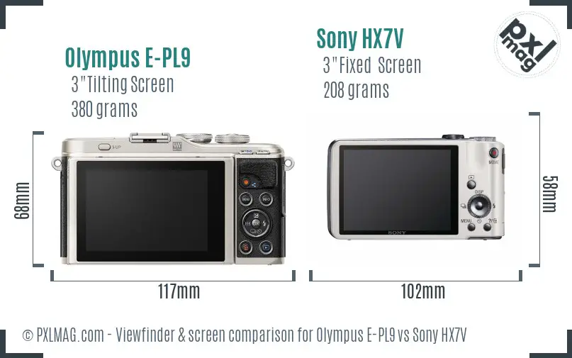 Olympus E-PL9 vs Sony HX7V Screen and Viewfinder comparison