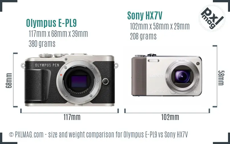 Olympus E-PL9 vs Sony HX7V size comparison