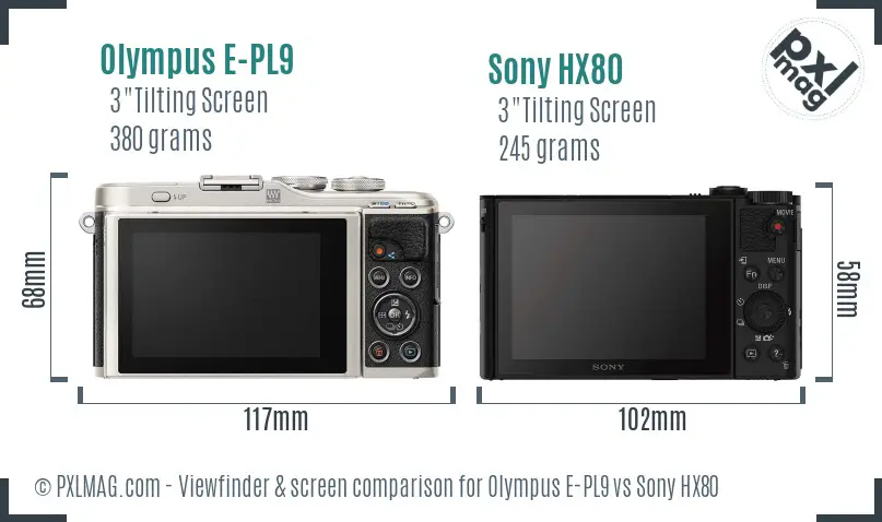 Olympus E-PL9 vs Sony HX80 Screen and Viewfinder comparison