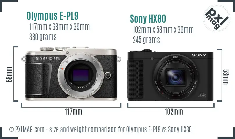 Olympus E-PL9 vs Sony HX80 size comparison