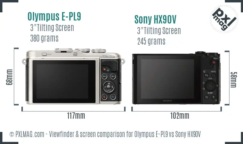 Olympus E-PL9 vs Sony HX90V Screen and Viewfinder comparison