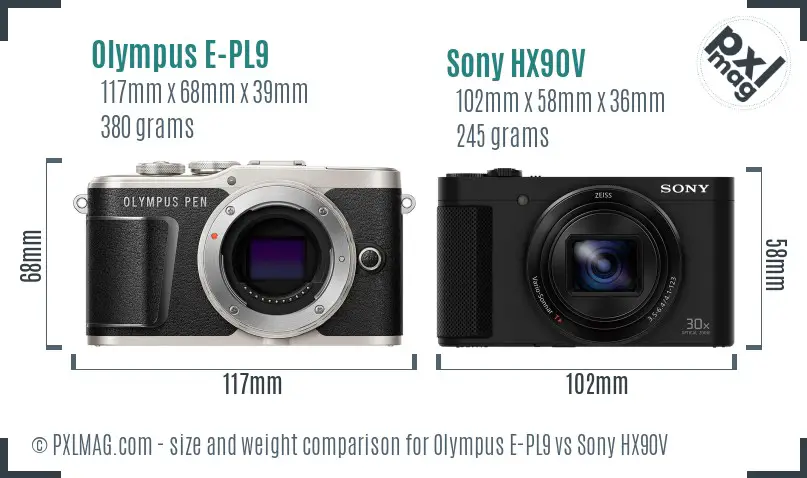 Olympus E-PL9 vs Sony HX90V size comparison