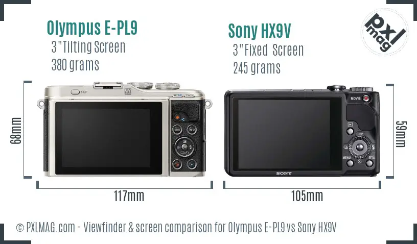 Olympus E-PL9 vs Sony HX9V Screen and Viewfinder comparison
