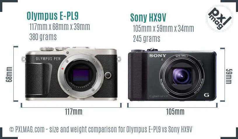 Olympus E-PL9 vs Sony HX9V size comparison