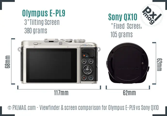 Olympus E-PL9 vs Sony QX10 Screen and Viewfinder comparison