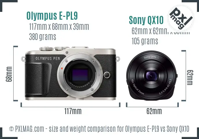 Olympus E-PL9 vs Sony QX10 size comparison Olympus E-PL9 vs Sony QX10 size comparison