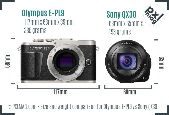 Olympus E-PL9 vs Sony QX30 size comparison Olympus E-PL9 vs Sony QX30 size comparison