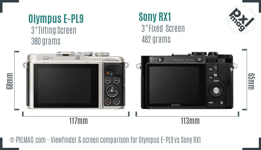 Olympus E-PL9 vs Sony RX1 Screen and Viewfinder comparison