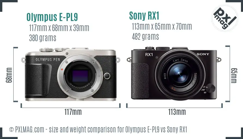 Olympus E-PL9 vs Sony RX1 size comparison