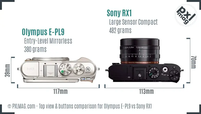Olympus E-PL9 vs Sony RX1 top view buttons comparison
