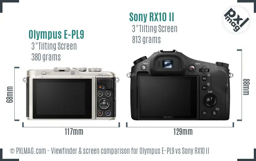 Olympus E-PL9 vs Sony RX10 II Screen and Viewfinder comparison