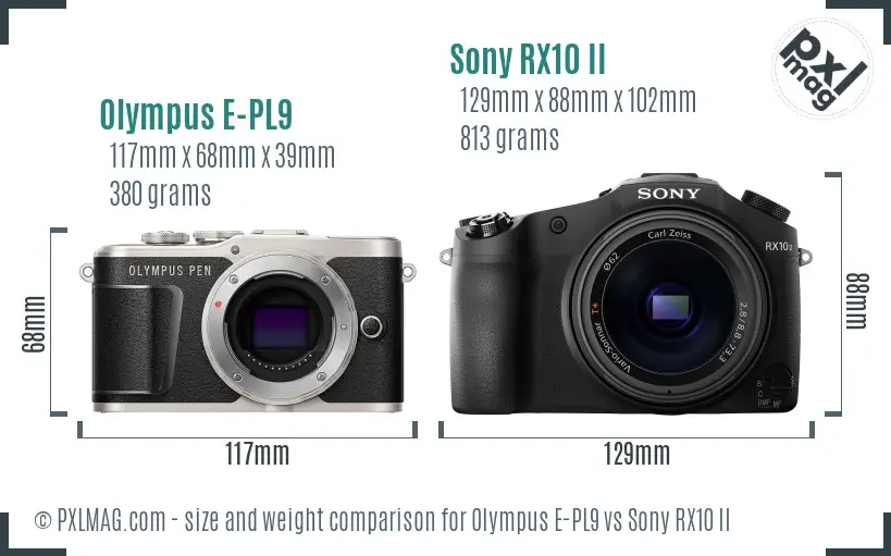 Olympus E-PL9 vs Sony RX10 II size comparison