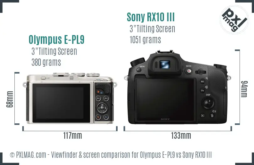 Olympus E-PL9 vs Sony RX10 III Screen and Viewfinder comparison
