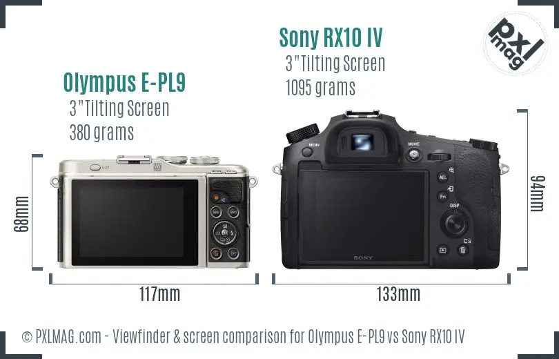 Olympus E-PL9 vs Sony RX10 IV Screen and Viewfinder comparison