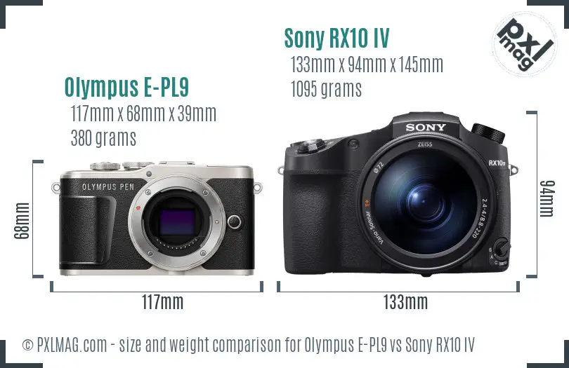 Olympus E-PL9 vs Sony RX10 IV size comparison