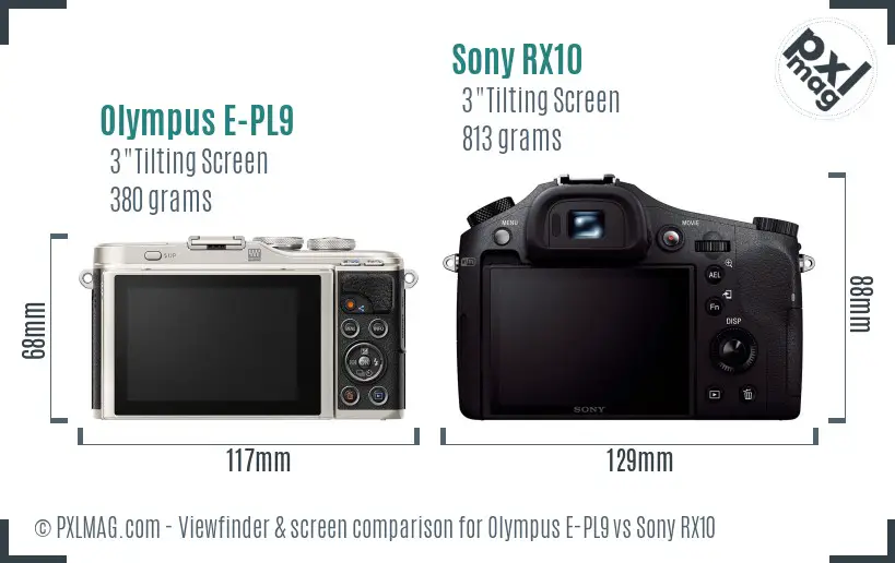 Olympus E-PL9 vs Sony RX10 Screen and Viewfinder comparison