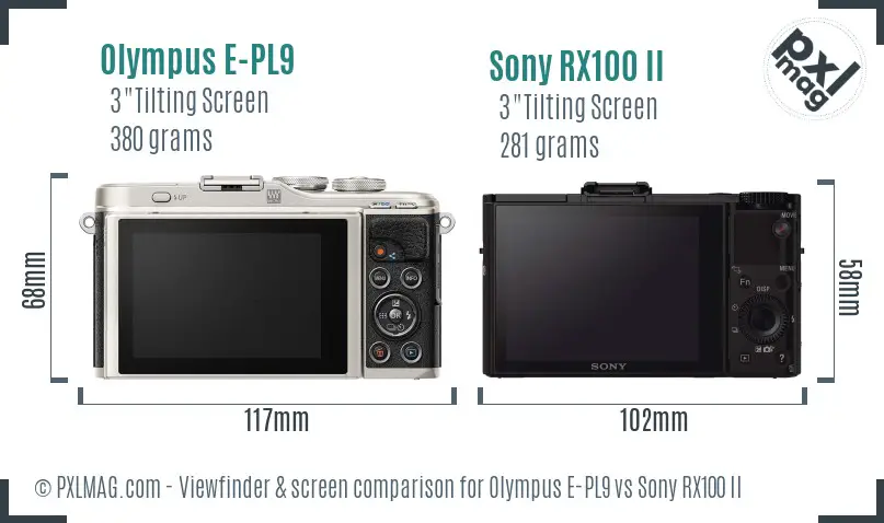 Olympus E-PL9 vs Sony RX100 II Screen and Viewfinder comparison