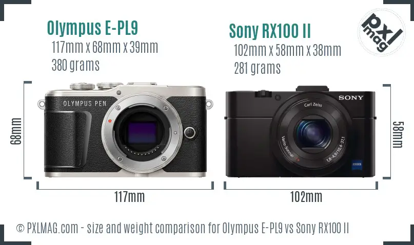 Olympus E-PL9 vs Sony RX100 II size comparison