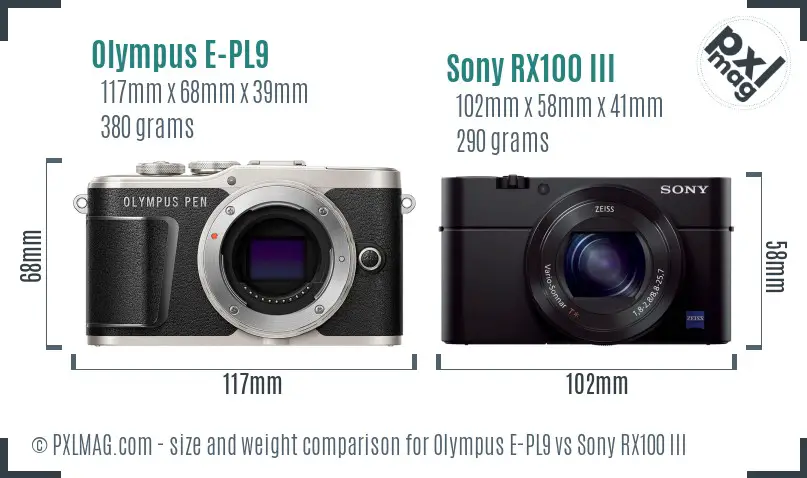 Olympus E-PL9 vs Sony RX100 III size comparison