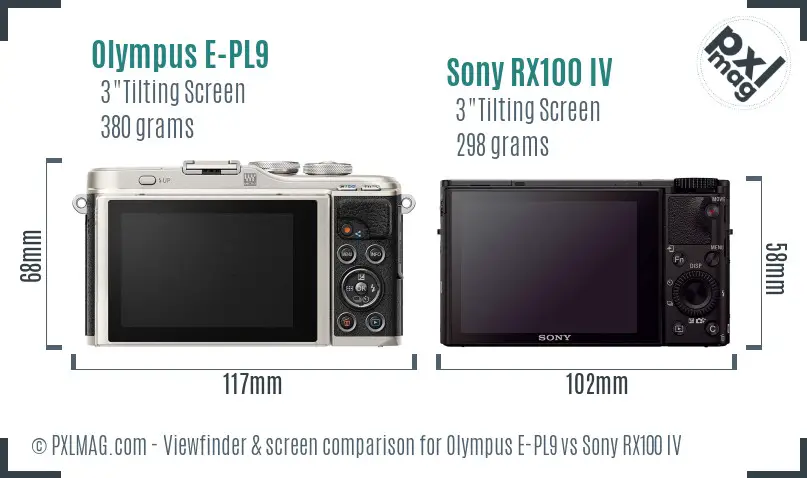 Olympus E-PL9 vs Sony RX100 IV Screen and Viewfinder comparison