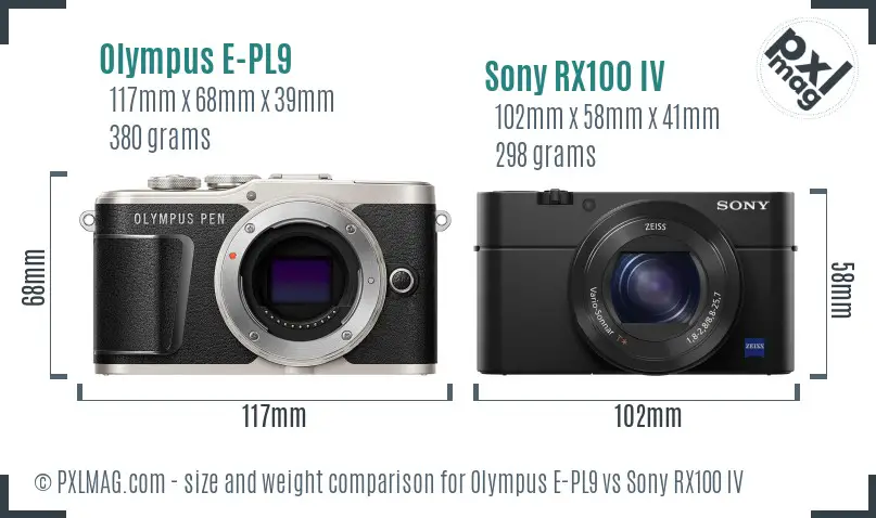 Olympus E-PL9 vs Sony RX100 IV size comparison