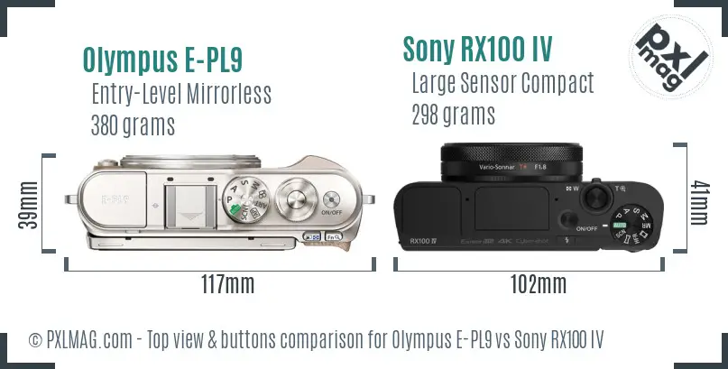 Olympus E-PL9 vs Sony RX100 IV top view buttons comparison