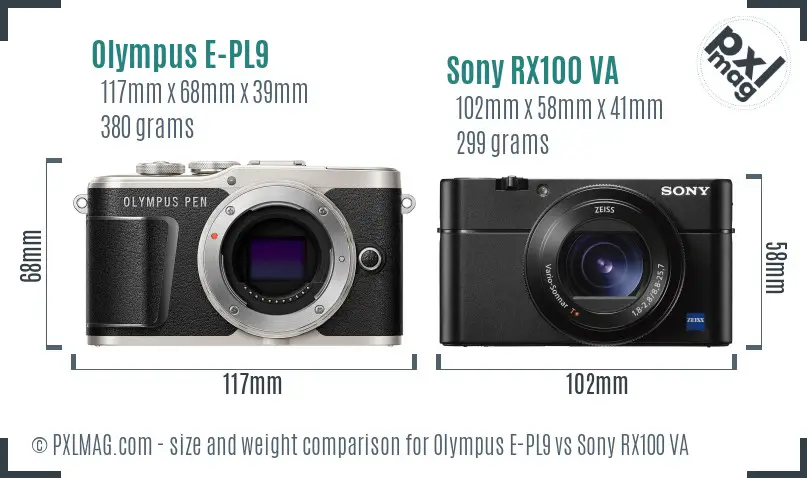 Olympus E-PL9 vs Sony RX100 VA size comparison
