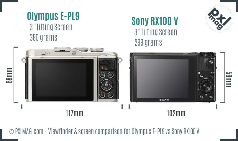 Olympus E-PL9 vs Sony RX100 V Screen and Viewfinder comparison