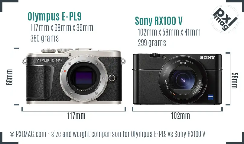 Olympus E-PL9 vs Sony RX100 V size comparison