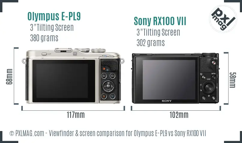 Olympus E-PL9 vs Sony RX100 VII Screen and Viewfinder comparison