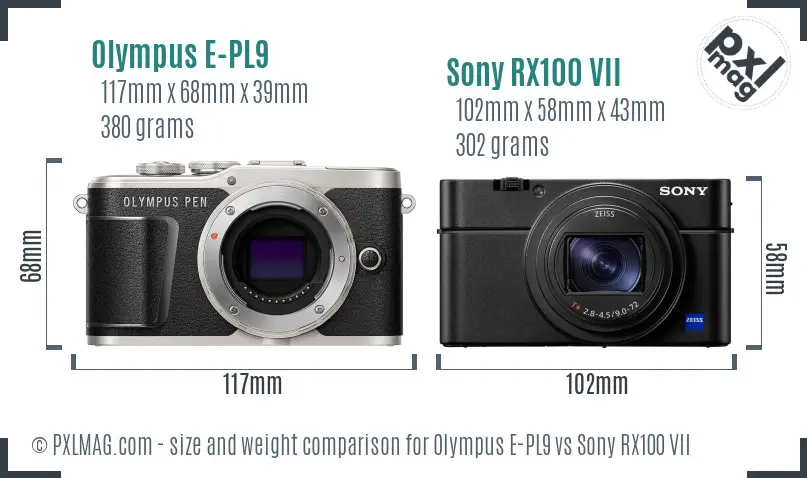 Olympus E-PL9 vs Sony RX100 VII size comparison