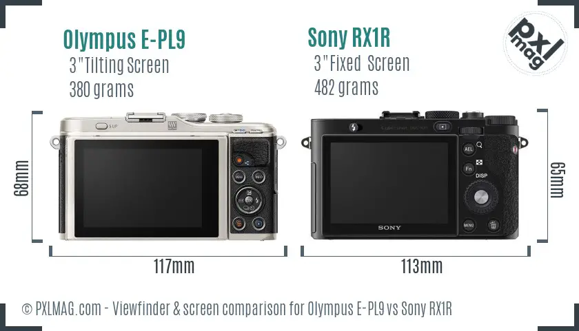 Olympus E-PL9 vs Sony RX1R Screen and Viewfinder comparison