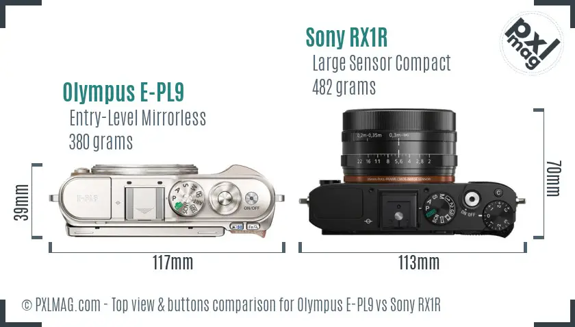 Olympus E-PL9 vs Sony RX1R top view buttons comparison