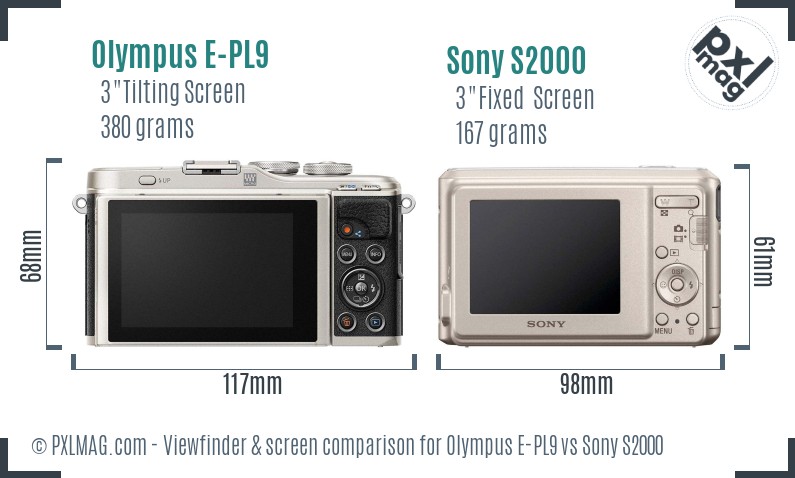 Olympus E-PL9 vs Sony S2000 Screen and Viewfinder comparison