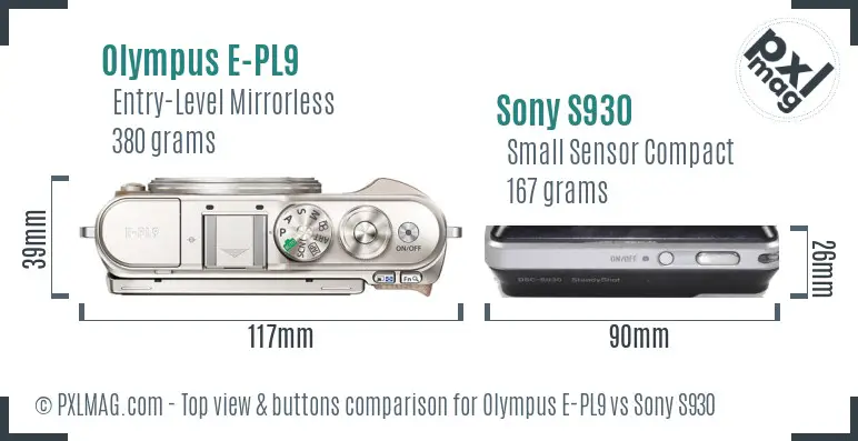 Olympus E-PL9 vs Sony S930 top view buttons comparison