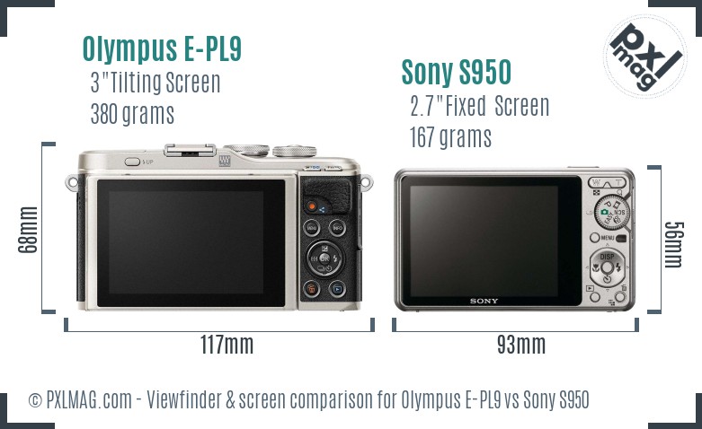 Olympus E-PL9 vs Sony S950 Screen and Viewfinder comparison