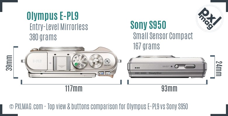 Olympus E-PL9 vs Sony S950 top view buttons comparison