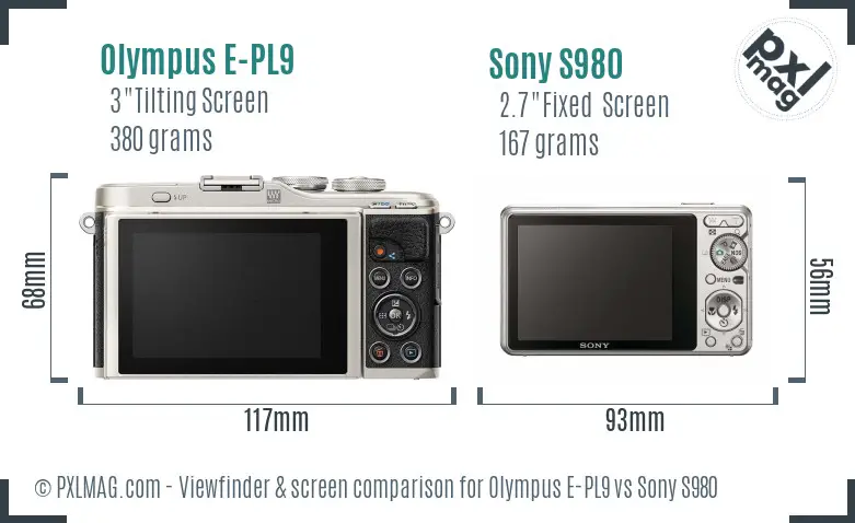 Olympus E-PL9 vs Sony S980 Screen and Viewfinder comparison