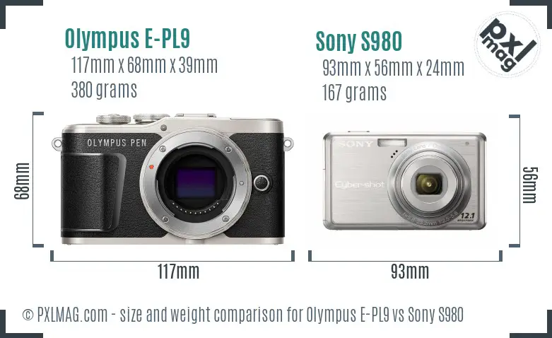 Olympus E-PL9 vs Sony S980 size comparison