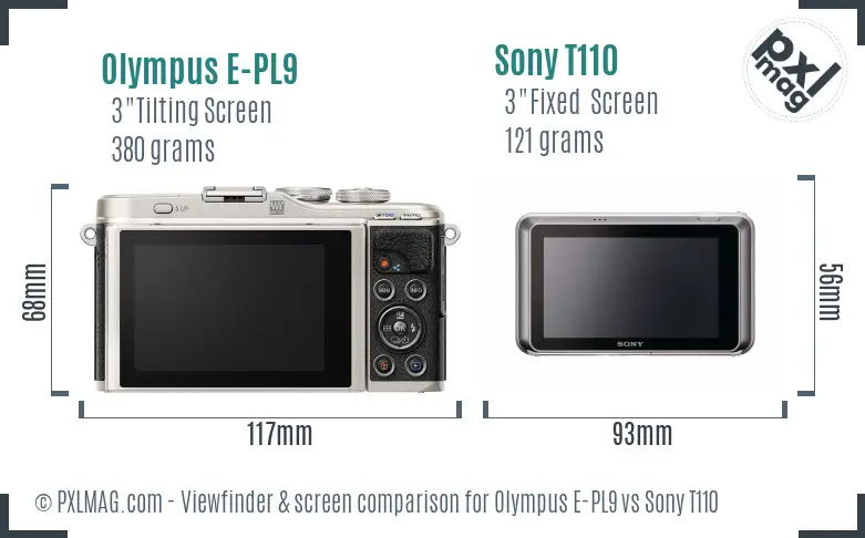 Olympus E-PL9 vs Sony T110 Screen and Viewfinder comparison