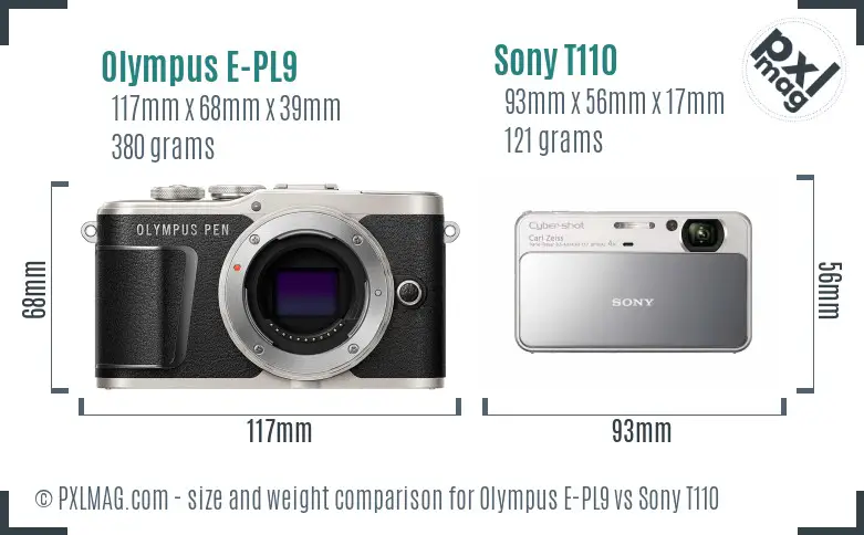 Olympus E-PL9 vs Sony T110 size comparison