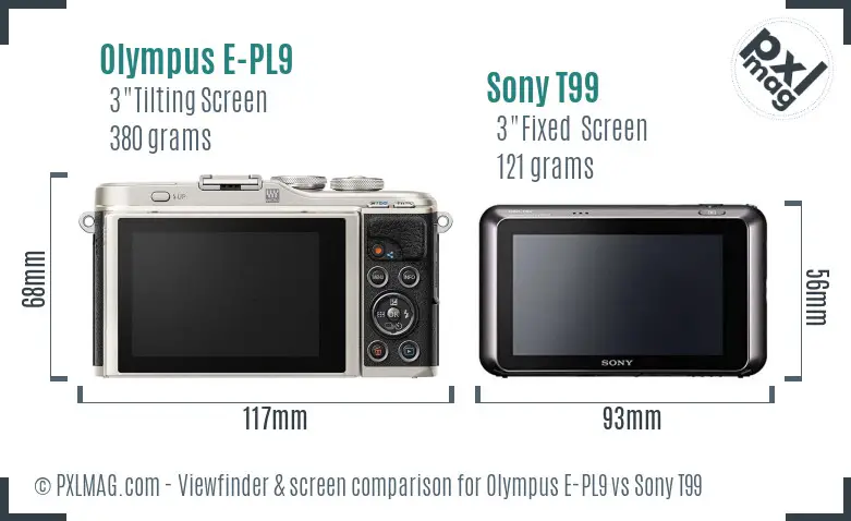 Olympus E-PL9 vs Sony T99 Screen and Viewfinder comparison